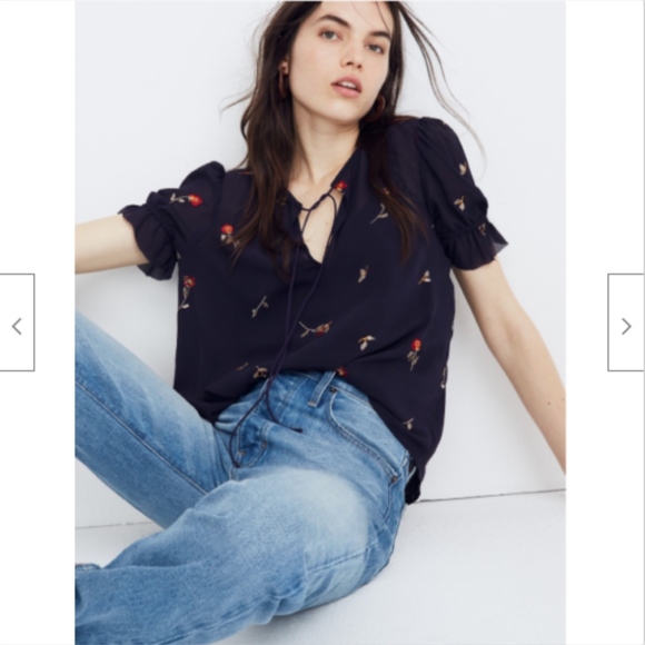 MADEWELL Tops - MADEWELL EMBROIDERED ZEPHR RUFFLE SLEEVE BLOUSE
